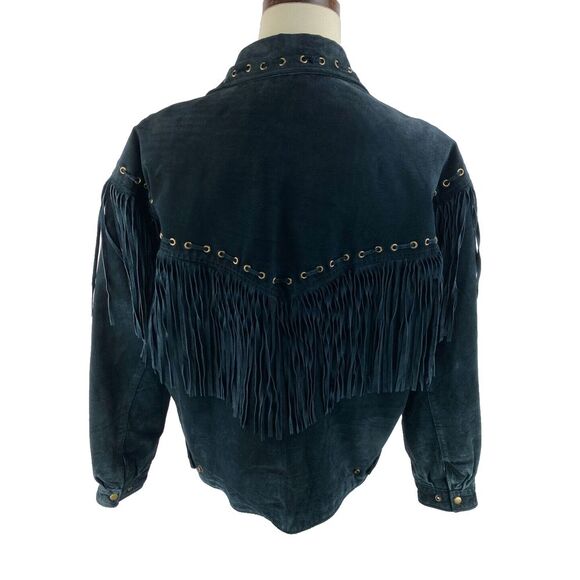 VTG Beyond Leather Mens Western Black Fringe Suede Jacket SZ XL 80s Flaws‎ - Picture 7 of 13